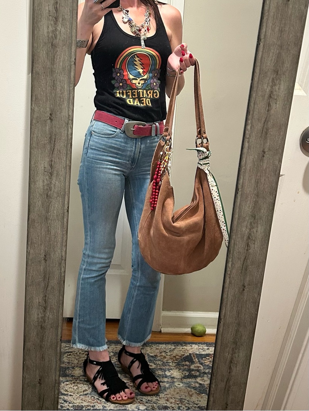 Free People Suede Roma Tote in Rust With 2 FP Bag Charms & Tilly Scarf - Picture 4 of 16